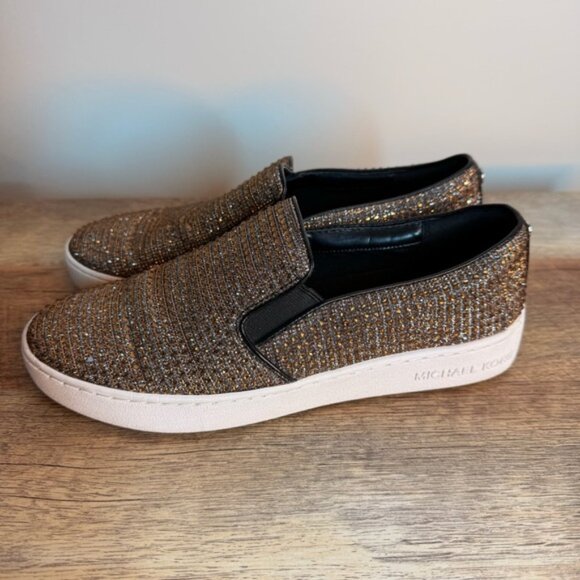 MICHAEL KORS Keaton MK Bedazzled Bronze Rhinestone Slip On Sneakers - Picture 8 of 15